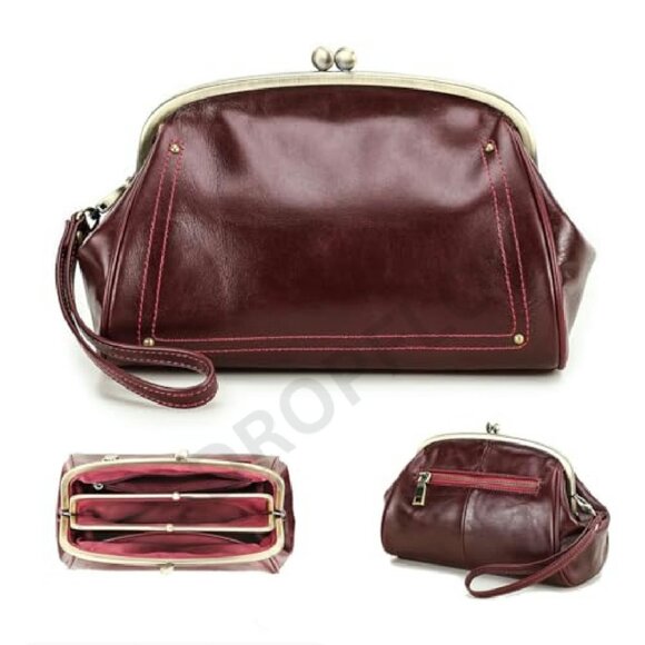 Elegant Burgundy Leather Clutch - Picture 2 of 8